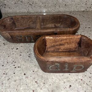 Mud Pie Brown Wooden Snack and Dip Bowls